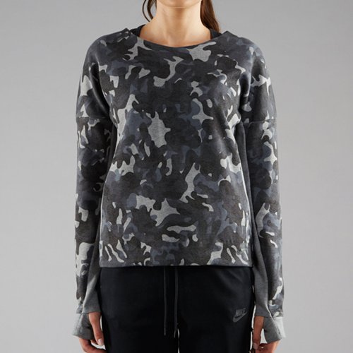 Nike Sportswear Tech Fleece Crew AOP Carbon Heather / Black for Women